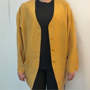 NWOT - Vintage Chantal Mustard Yellow 100% Silk Oversized
